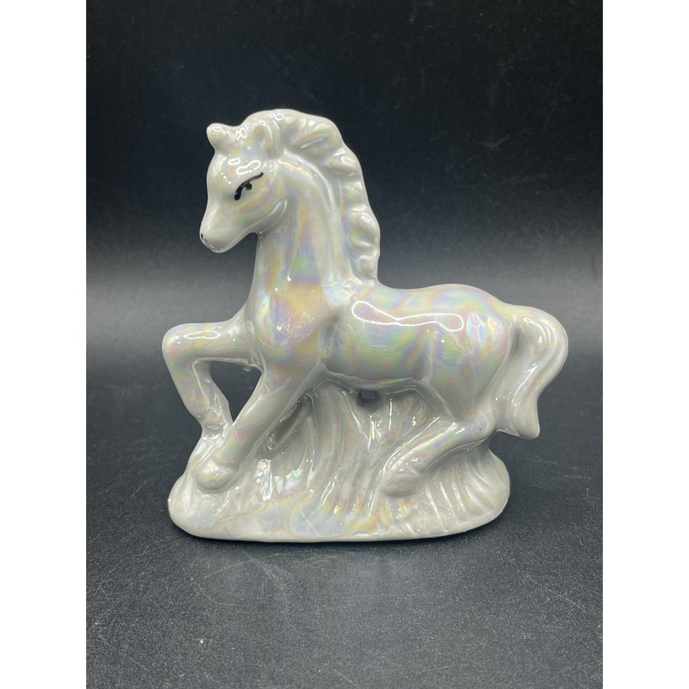 Standing White Pearlescent Iridescent Ceramic Mythical Unicorn - 3.25" x‎ 3"